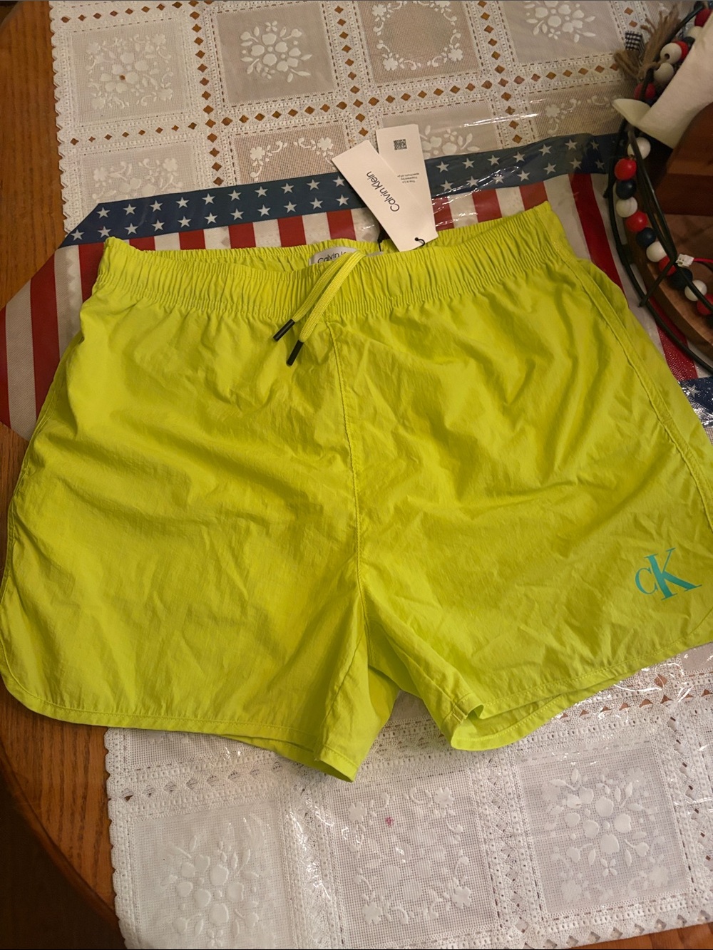 Calvin Klein Neon Yellow Swim Trunks with CK Logo
